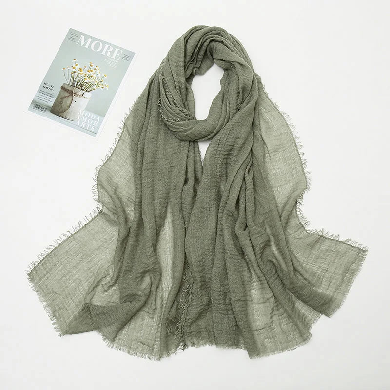 Crinkle Hijab Scarf Soft Solid Cotton Head Scarves