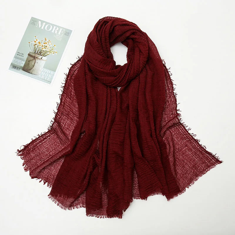 Crinkle Hijab Scarf Soft Solid Cotton Head Scarves