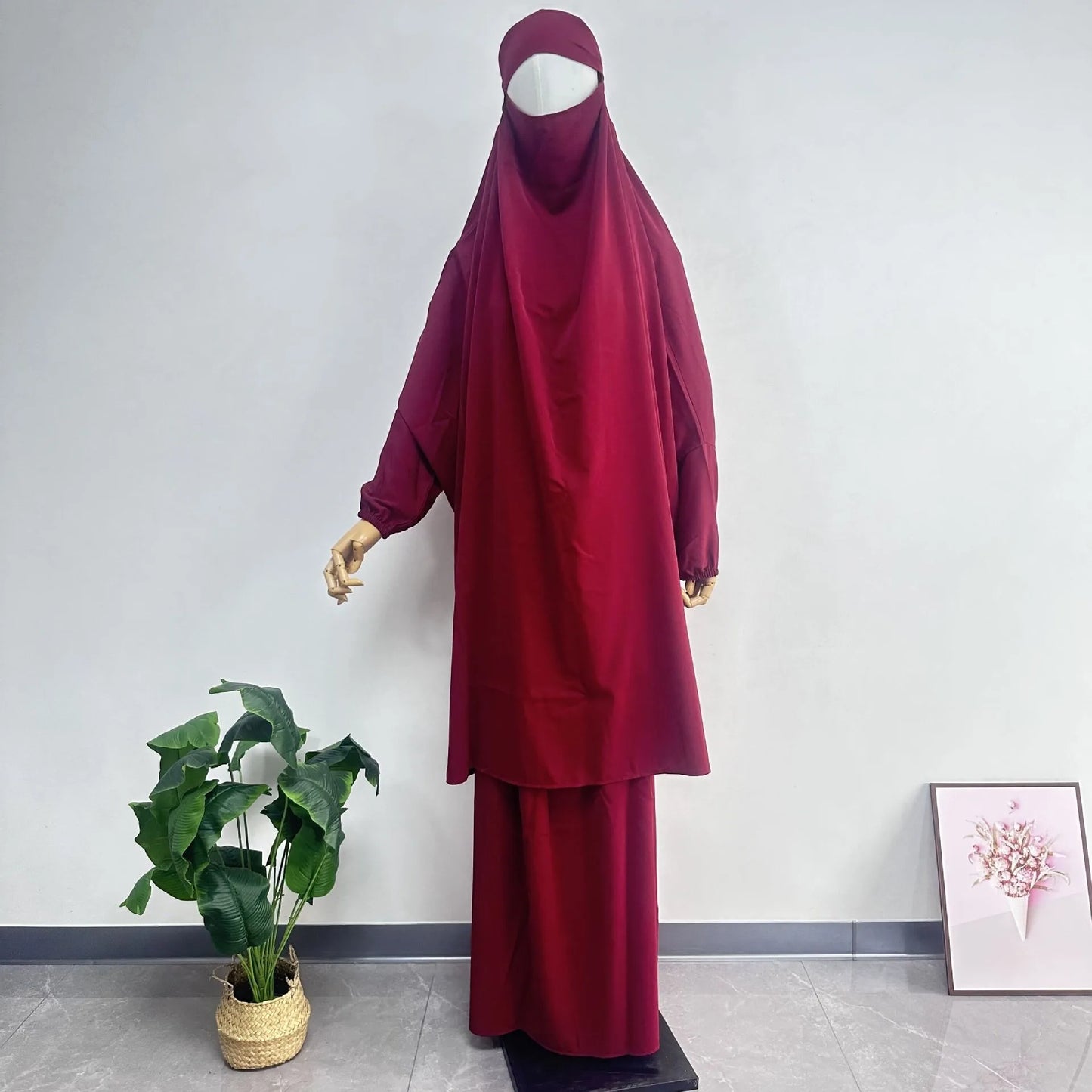 Abaya Muslim Women's Middle East Robe Large Size Women's Middle East Dubai Two Piece Set Full Coverage Robe Dress MU-101
