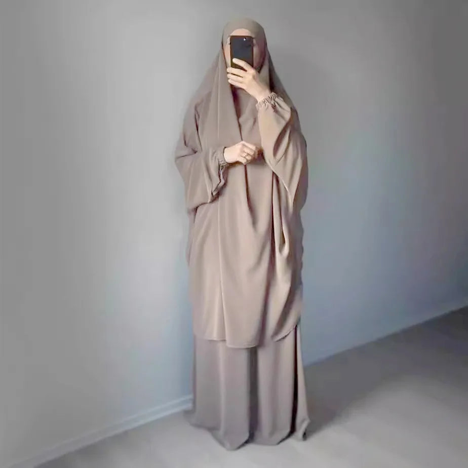 Abaya Muslim Women's Middle East Robe Large Size Women's Middle East Dubai Two Piece Set Full Coverage Robe Dress MU-101