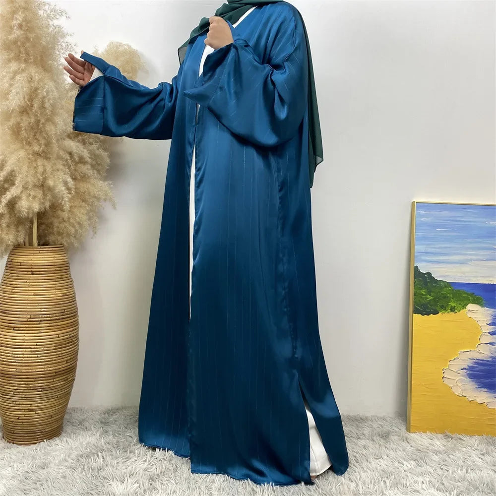 Ramadan Kimono Abayas for Women Modest Muslim Moroccan Dubai Fashion Dress Open Front Abaya Satin Eid Al Adha 2025 Islam Clothes