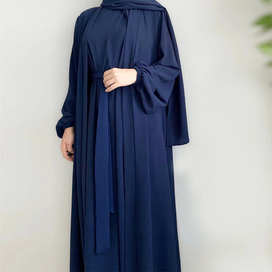 Crinkle Fabric Abaya Set – Open Abaya & Inner Kaftan Dress