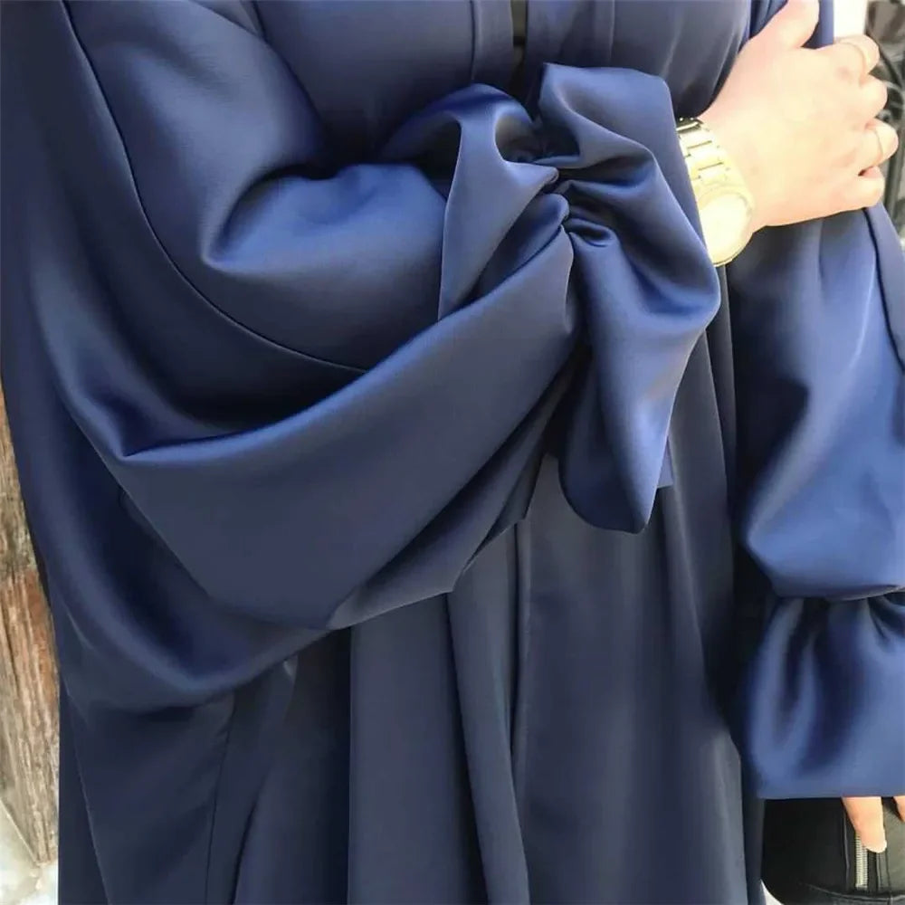 Dubai Puff Sleeve Satin Open Abaya