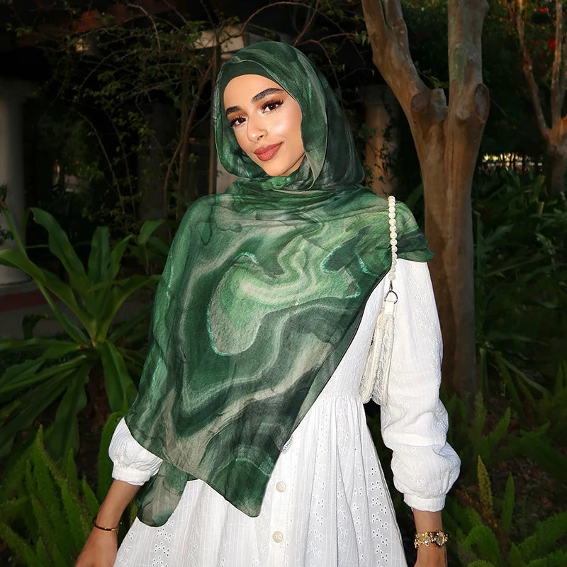 2025 New Watercolor Floral Satin Modal Hijab