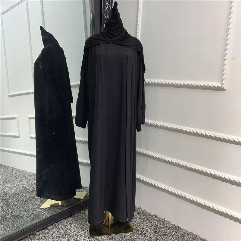 Ramadan Muslim Women 2/3 Piece Matching Set Open Abayas Dubai Dress Hijab Kimono Gowns Turkey Arab Islamic Clothing Kaftan Robe