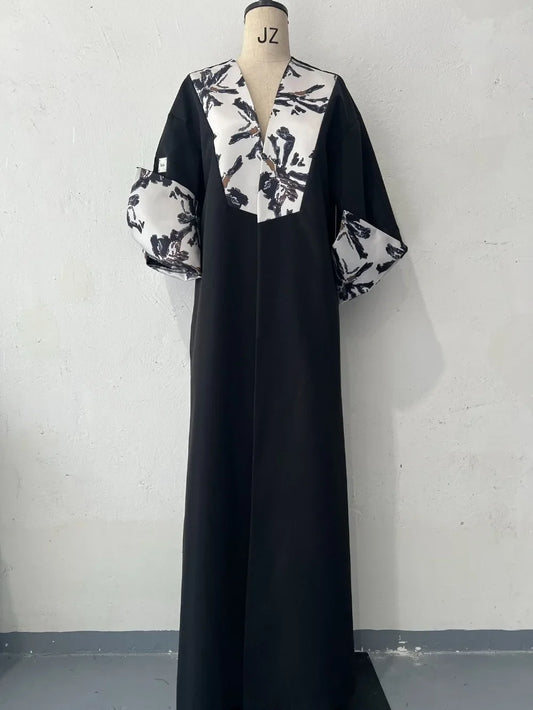 Floral Print Panel Abaya