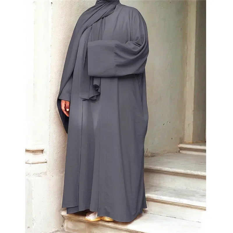 Ramadan Muslim Women 2/3 Piece Matching Set Open Abayas Dubai Dress Hijab Kimono Gowns Turkey Arab Islamic Clothing Kaftan Robe