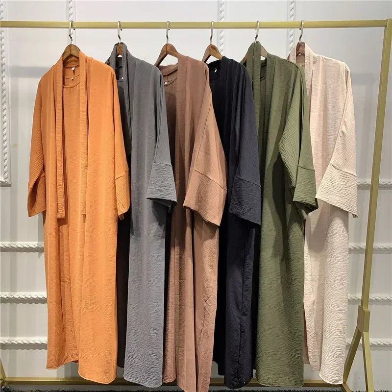 Ramadan Muslim Women 2/3 Piece Matching Set Open Abayas Dubai Dress Hijab Kimono Gowns Turkey Arab Islamic Clothing Kaftan Robe