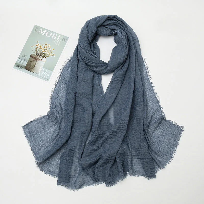 Crinkle Hijab Scarf Soft Solid Cotton Head Scarves