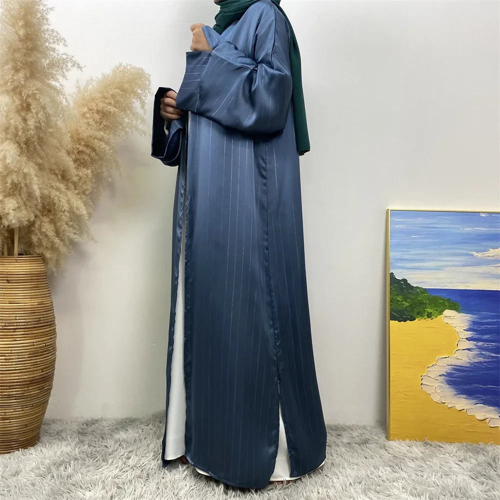Ramadan Kimono Abayas for Women Modest Muslim Moroccan Dubai Fashion Dress Open Front Abaya Satin Eid Al Adha 2025 Islam Clothes