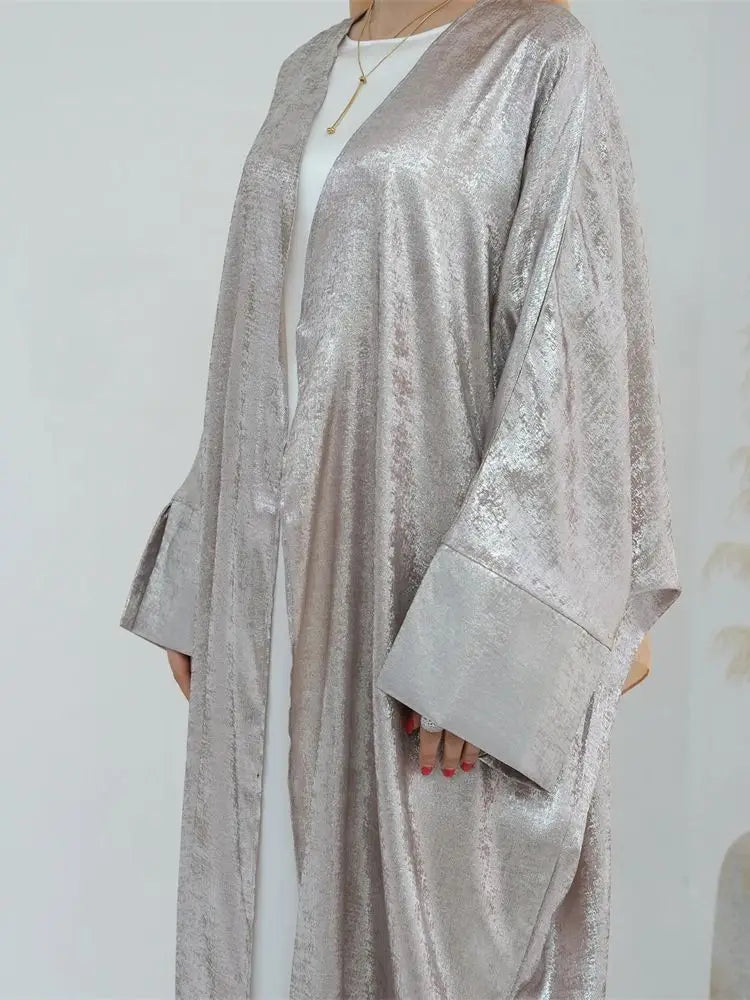 Dubai Luxury Shiny Batwing Satin Open Abaya