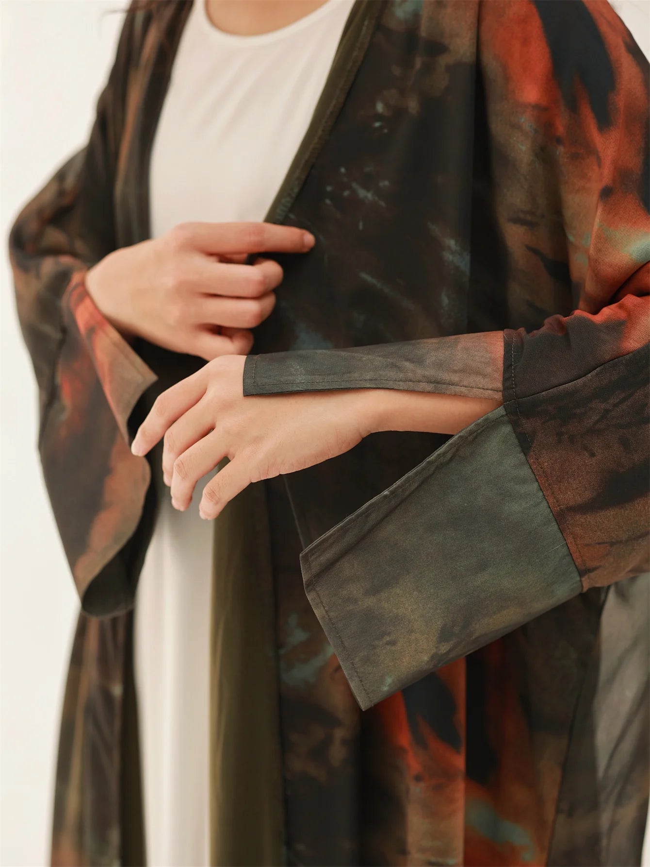 Tie-Dye Open Abaya – Full Sleeve Maxi Kaftan Turkey Style