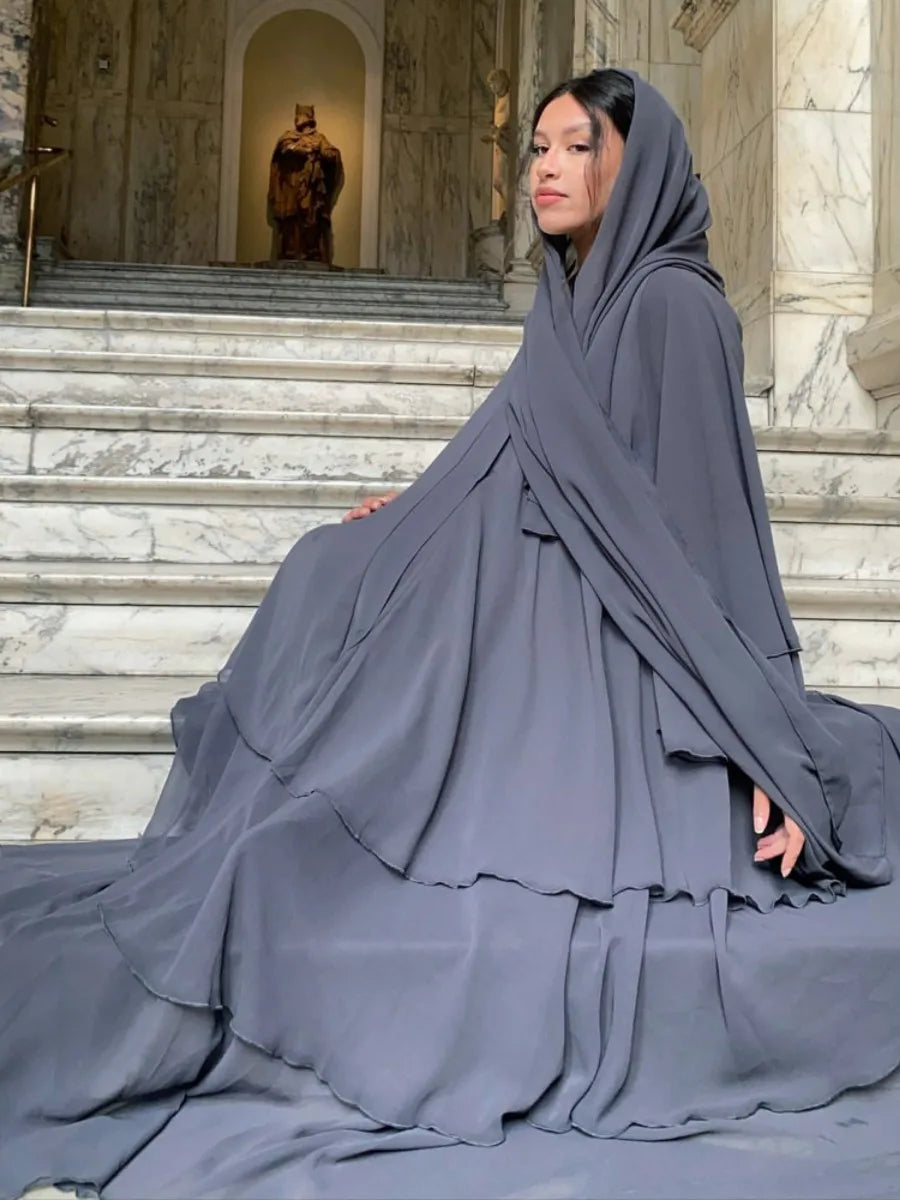Morocco Abaya Chiffon 3 Layers Dresses