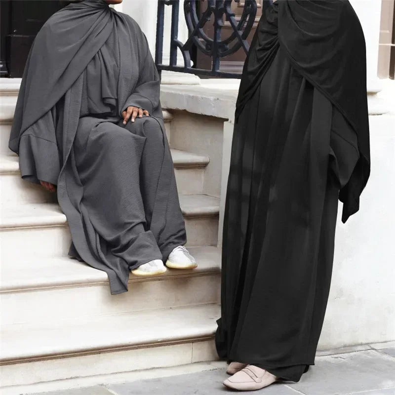 Ramadan Muslim Women 2/3 Piece Matching Set Open Abayas Dubai Dress Hijab Kimono Gowns Turkey Arab Islamic Clothing Kaftan Robe