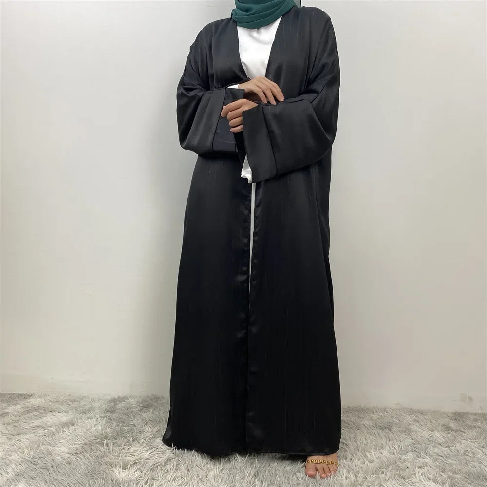Ramadan Kimono Abayas for Women Modest Muslim Moroccan Dubai Fashion Dress Open Front Abaya Satin Eid Al Adha 2025 Islam Clothes
