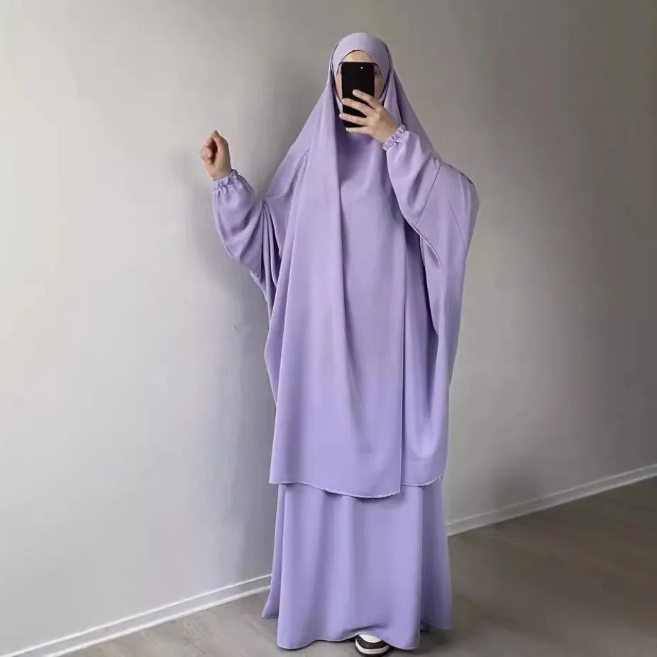 Abaya Muslim Women's Middle East Robe Large Size Women's Middle East Dubai Two Piece Set Full Coverage Robe Dress MU-101