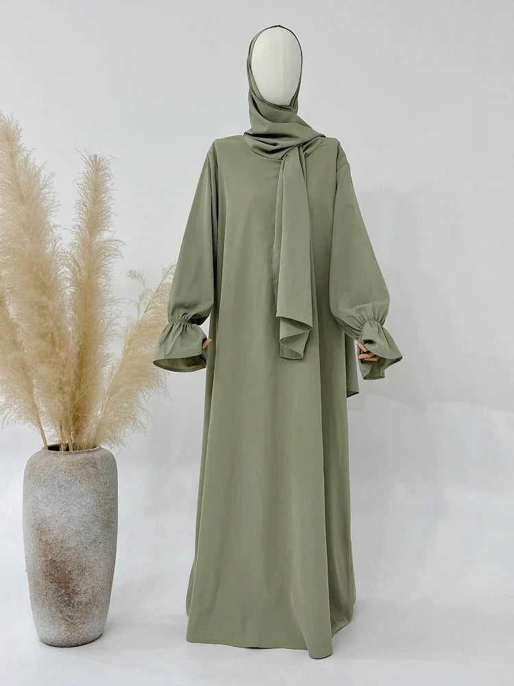 Flare Sleeve Modest Long Dresses with Scarf