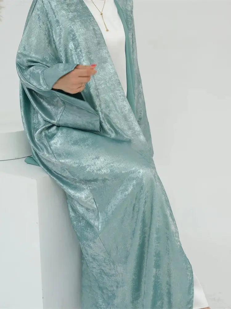 Dubai Luxury Shiny Batwing Satin Open Abaya