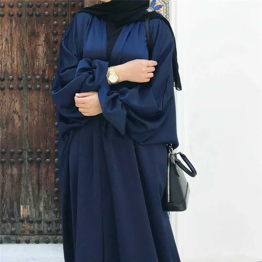 Dubai Puff Sleeve Satin Open Abaya
