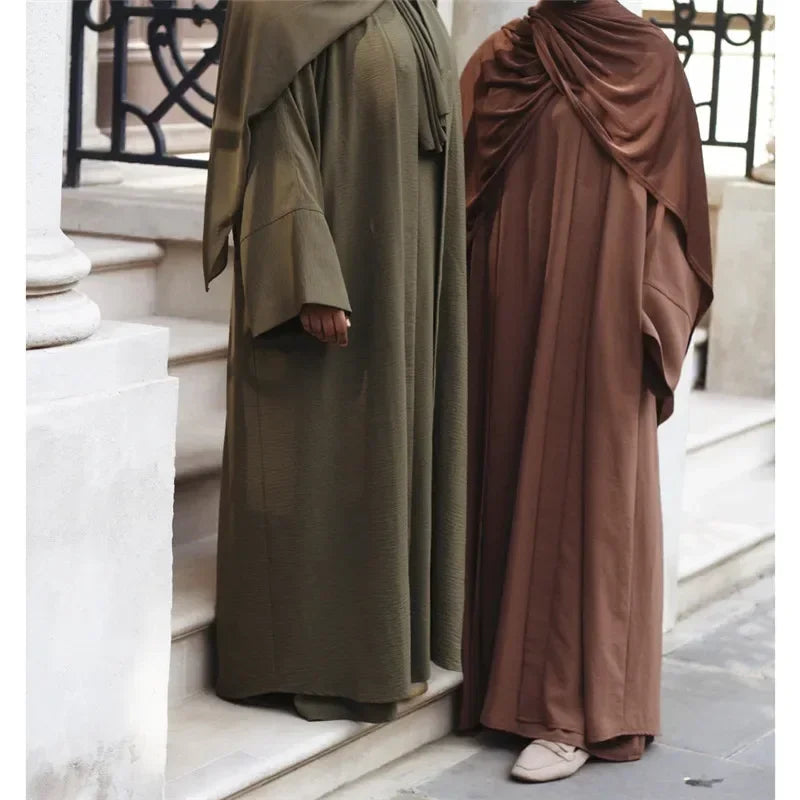 Ramadan Muslim Women 2/3 Piece Matching Set Open Abayas Dubai Dress Hijab Kimono Gowns Turkey Arab Islamic Clothing Kaftan Robe