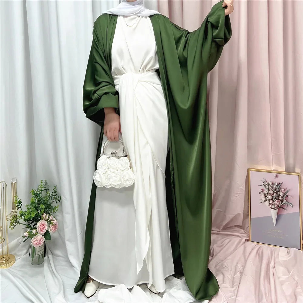 Dubai Puff Sleeve Satin Open Abaya