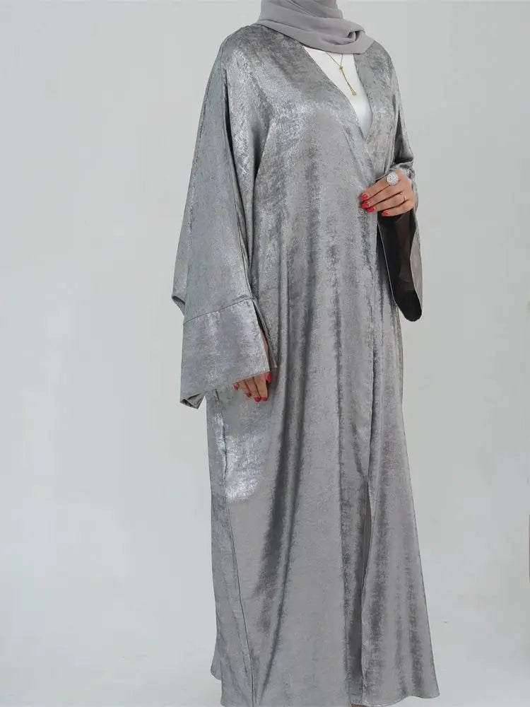 Dubai Luxury Shiny Batwing Satin Open Abaya