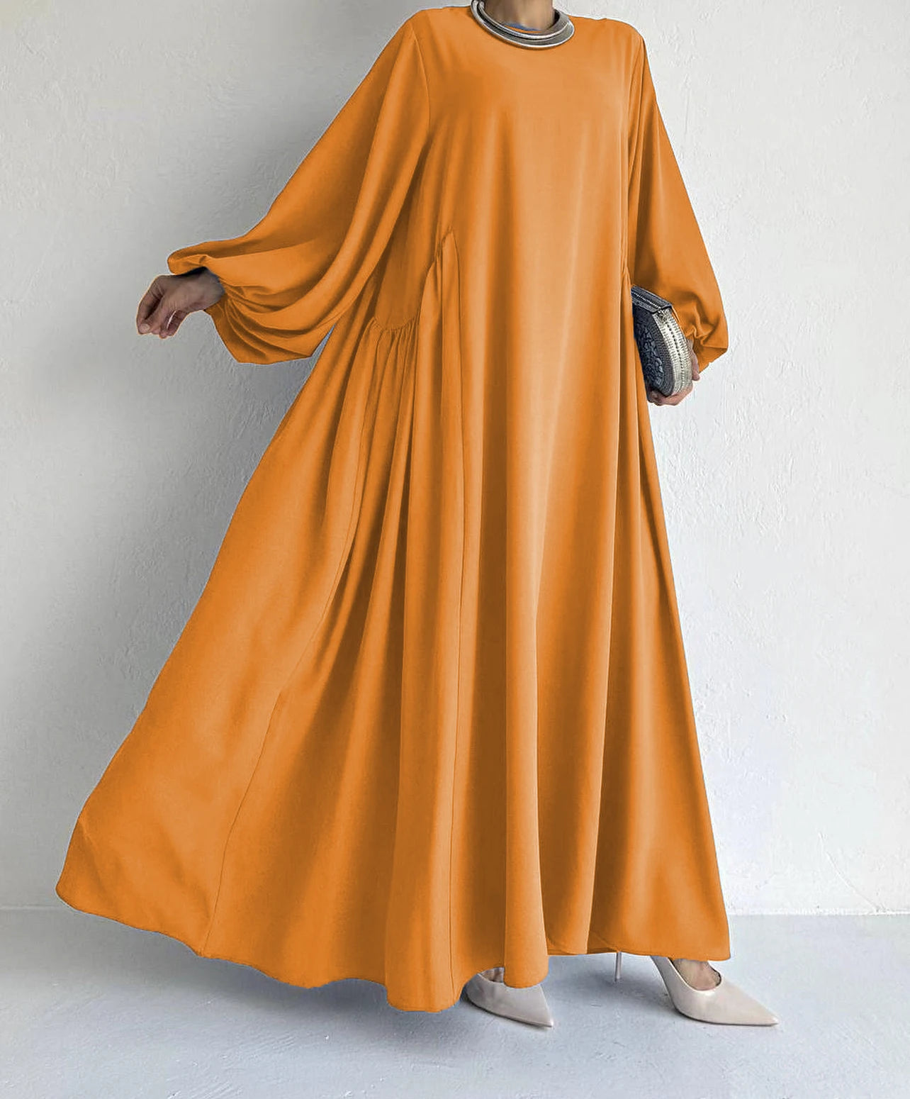 Elegant Crew Neck Maxi Length Dress.