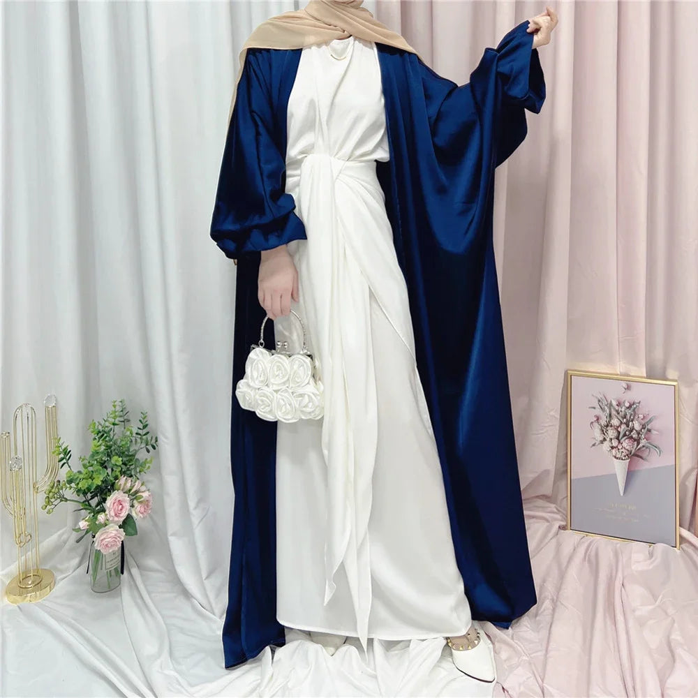 Dubai Puff Sleeve Satin Open Abaya