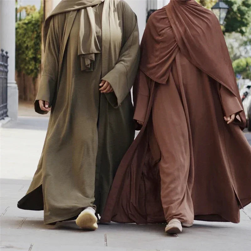 Ramadan Muslim Women 2/3 Piece Matching Set Open Abayas Dubai Dress Hijab Kimono Gowns Turkey Arab Islamic Clothing Kaftan Robe