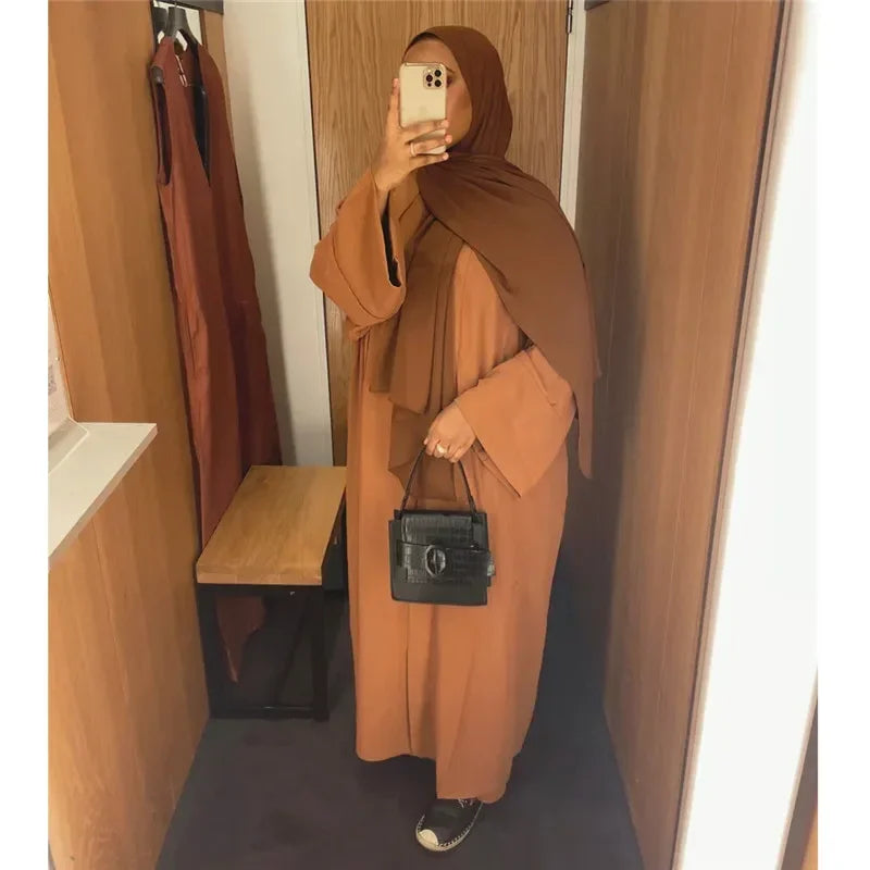 Ramadan Muslim Women 2/3 Piece Matching Set Open Abayas Dubai Dress Hijab Kimono Gowns Turkey Arab Islamic Clothing Kaftan Robe