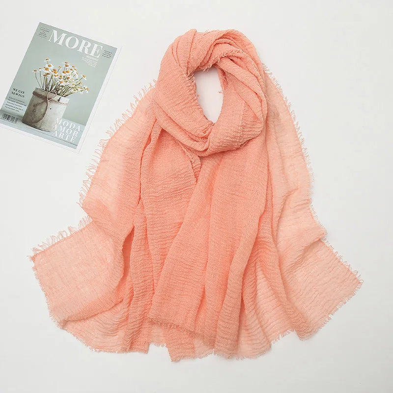 Crinkle Hijab Scarf Soft Solid Cotton Head Scarves