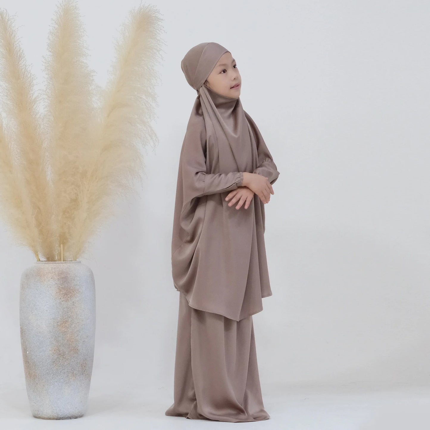 Girls 2PCS Hijab Dress – Hooded Prayer Abaya with Khimar & Skirt