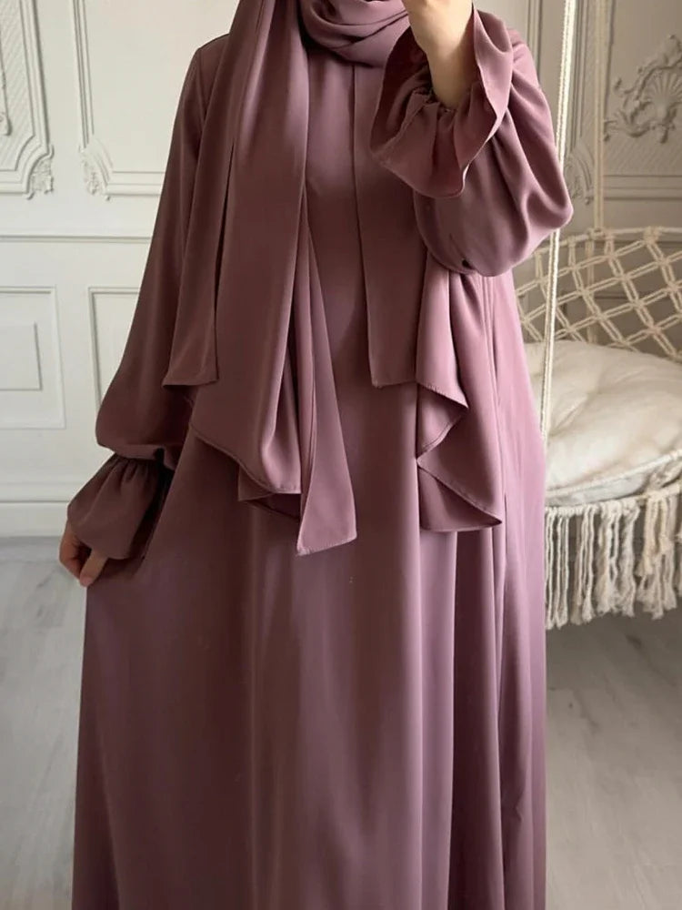 Flare Sleeve Modest Long Dresses with Scarf