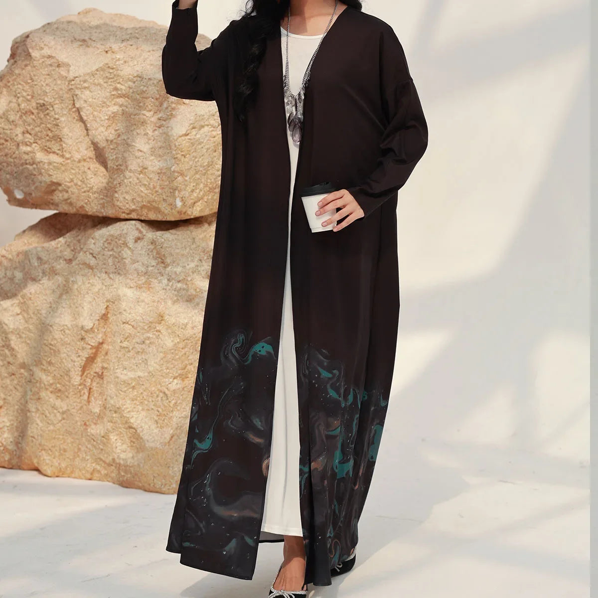 Open Front Abaya – Elegant Printed Kaftan Maxi Dress Turkey Style