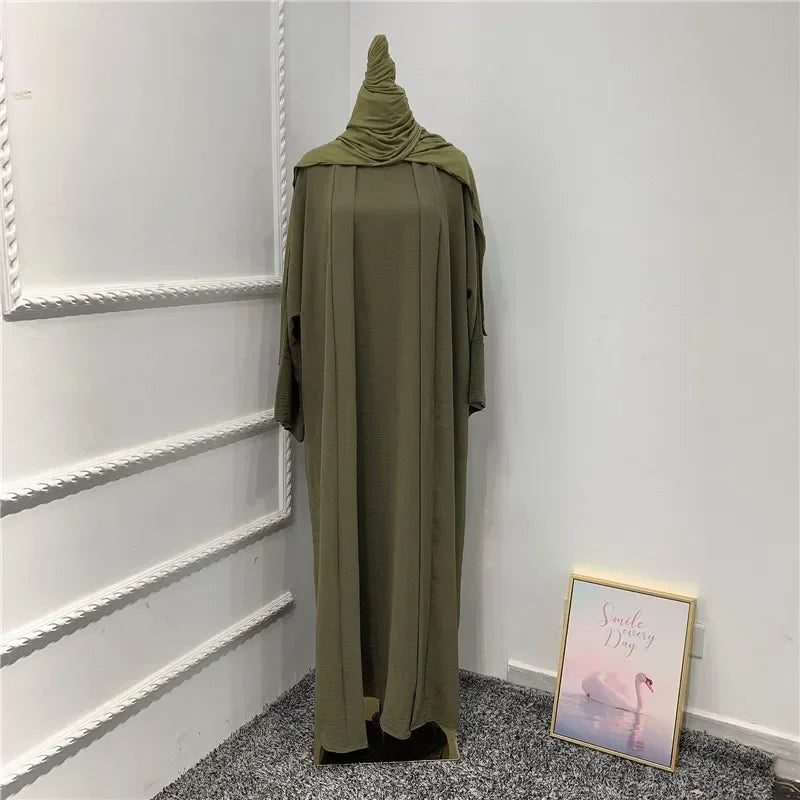 Ramadan Muslim Women 2/3 Piece Matching Set Open Abayas Dubai Dress Hijab Kimono Gowns Turkey Arab Islamic Clothing Kaftan Robe