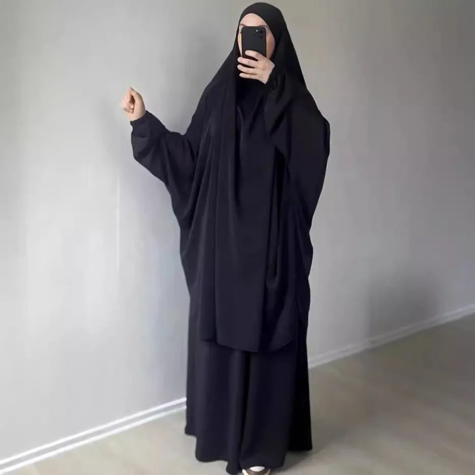 Abaya Muslim Women's Middle East Robe Large Size Women's Middle East Dubai Two Piece Set Full Coverage Robe Dress MU-101
