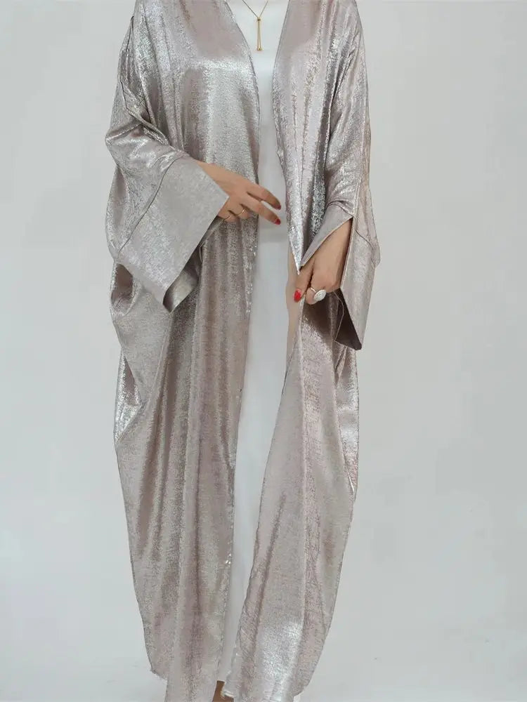 Dubai Luxury Shiny Batwing Satin Open Abaya