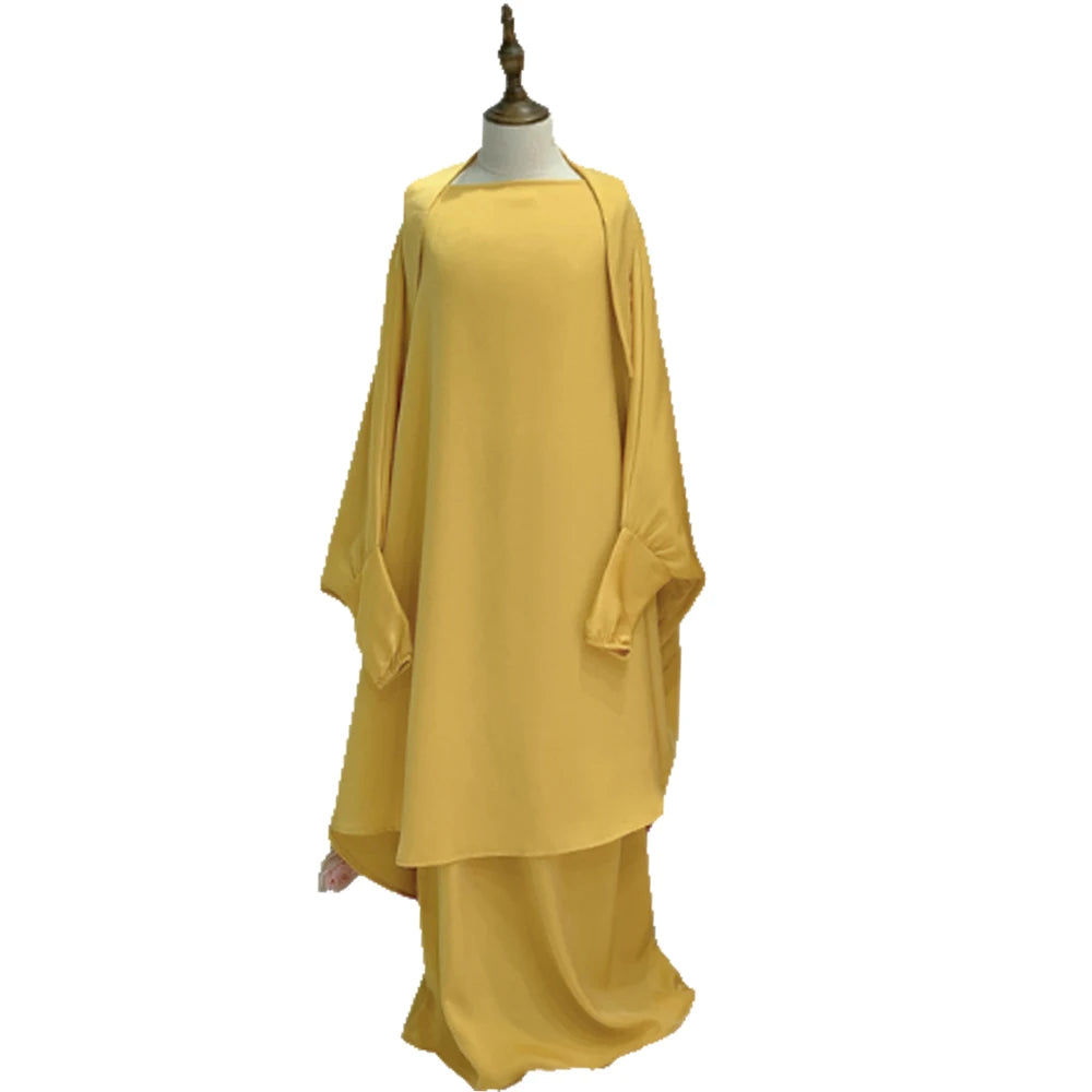 Girls 2PCS Hijab Dress – Hooded Prayer Abaya with Khimar & Skirt