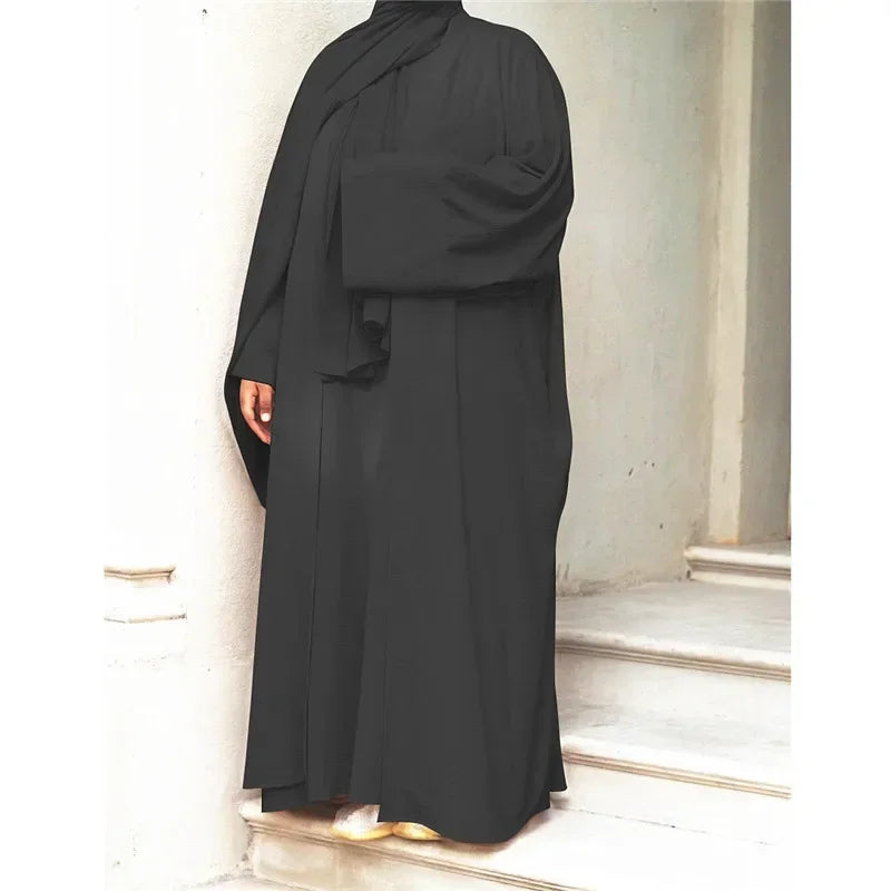 Ramadan Muslim Women 2/3 Piece Matching Set Open Abayas Dubai Dress Hijab Kimono Gowns Turkey Arab Islamic Clothing Kaftan Robe