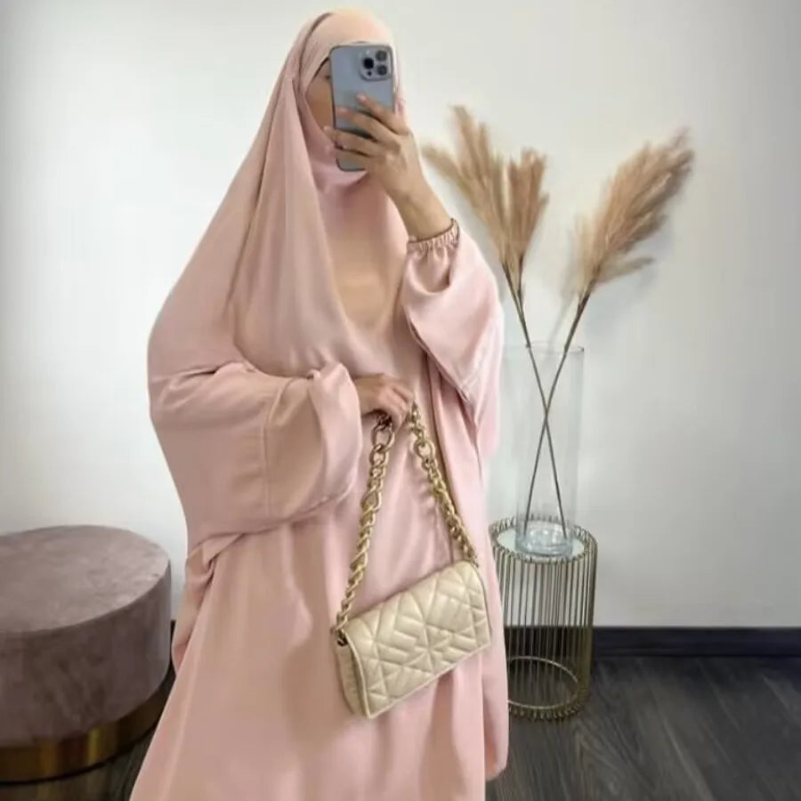 Abaya Muslim Women's Middle East Robe Large Size Women's Middle East Dubai Two Piece Set Full Coverage Robe Dress MU-101