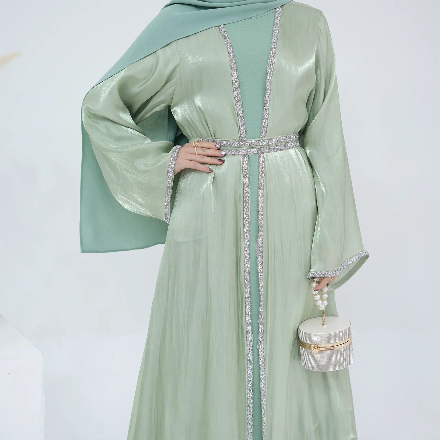 Dimond 3 Pieces sets Open Abaya