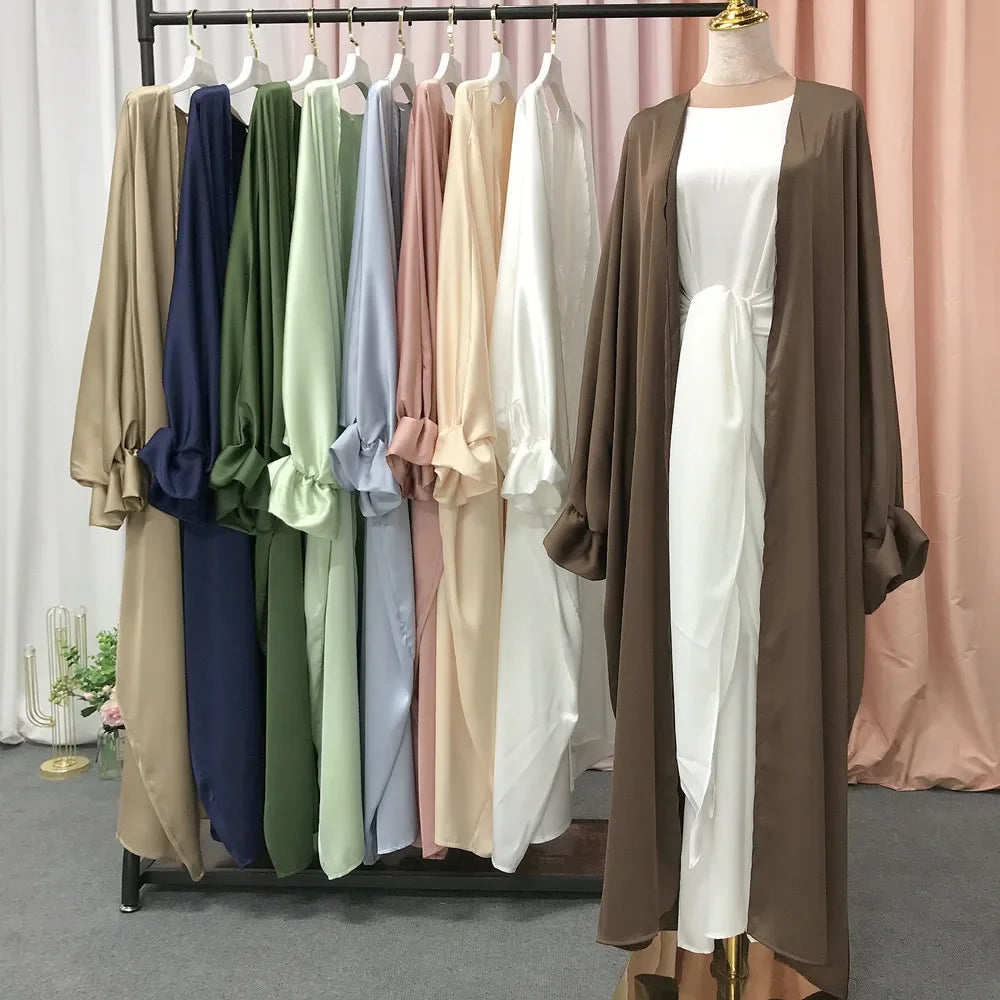 Dubai Puff Sleeve Satin Open Abaya