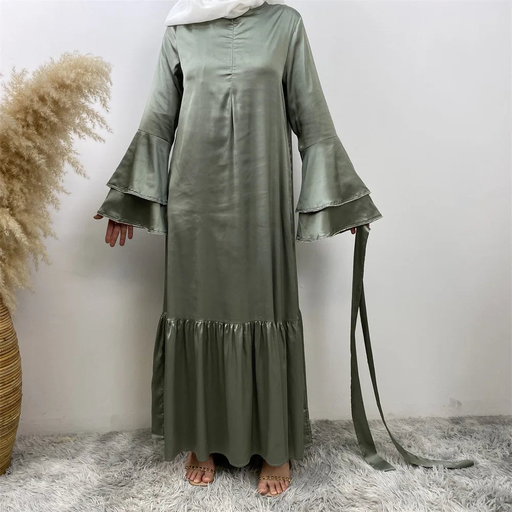 Satin Flare Sleeve Party Dress