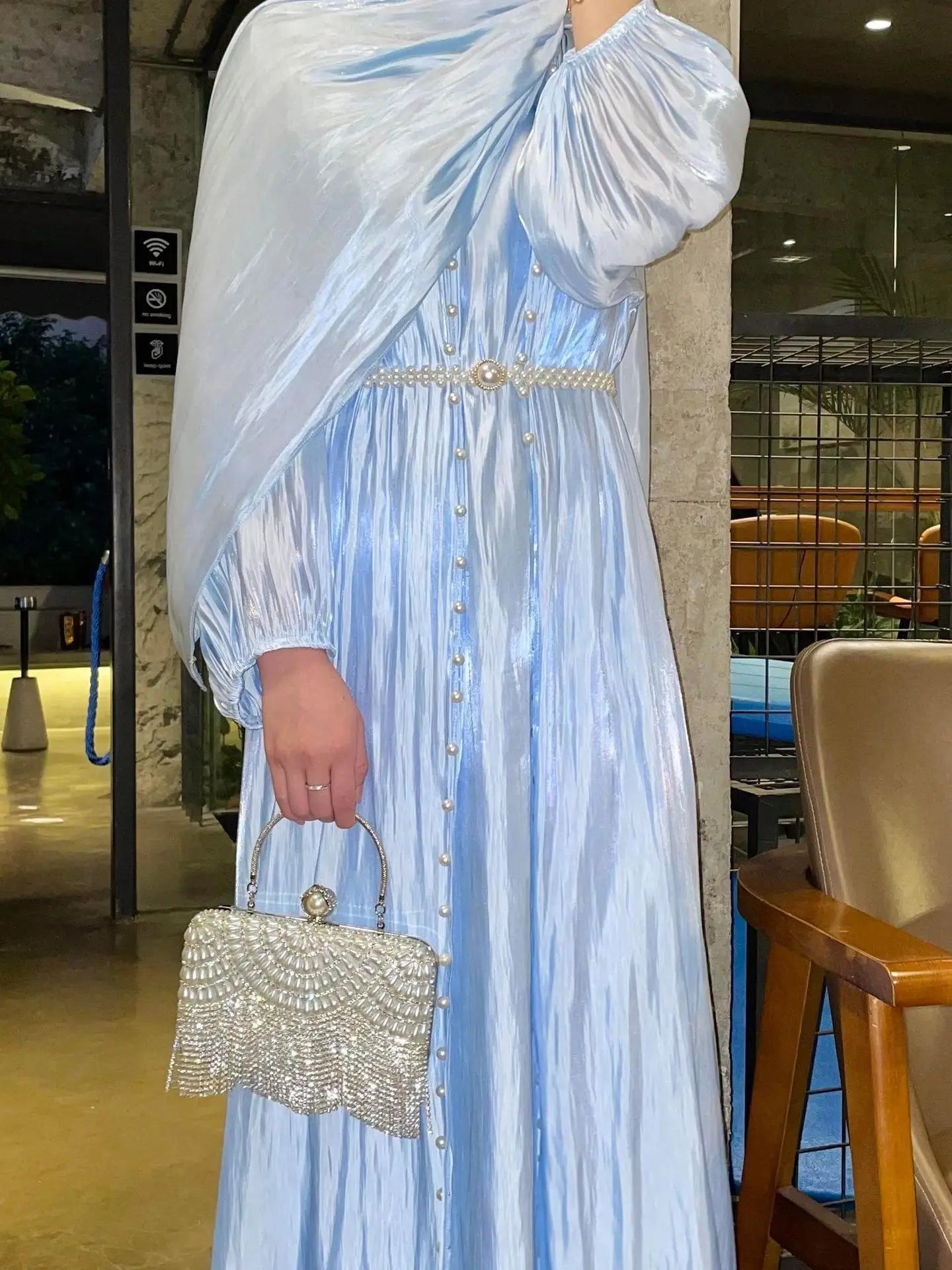 Gorgeous Pearl Abaya Party Dress