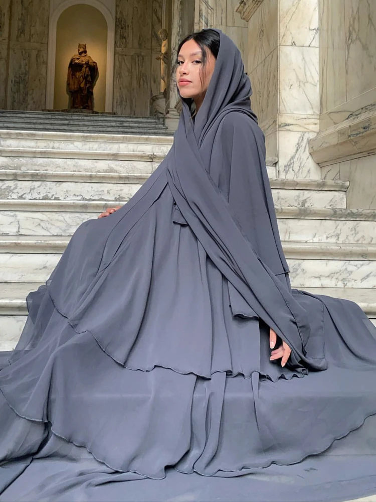 Morocco Abaya Chiffon 3 Layers Dresses