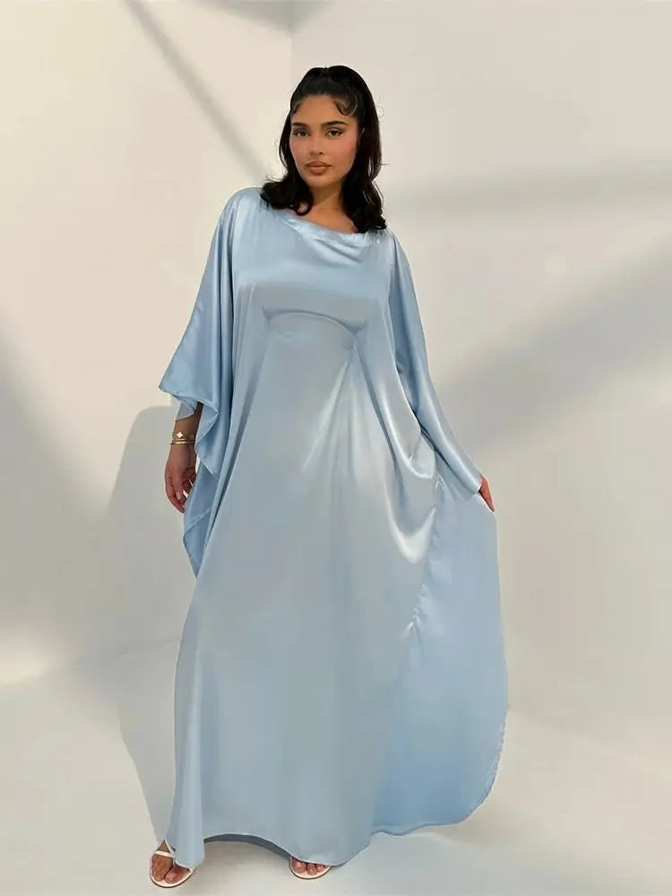 Eid Shiny Batwing Satin Abaya Dubai Luxury 2024 Muslim Abayas For Women Maxi Kaftan Dress Islamic Clothing Caftan Marocain Femme