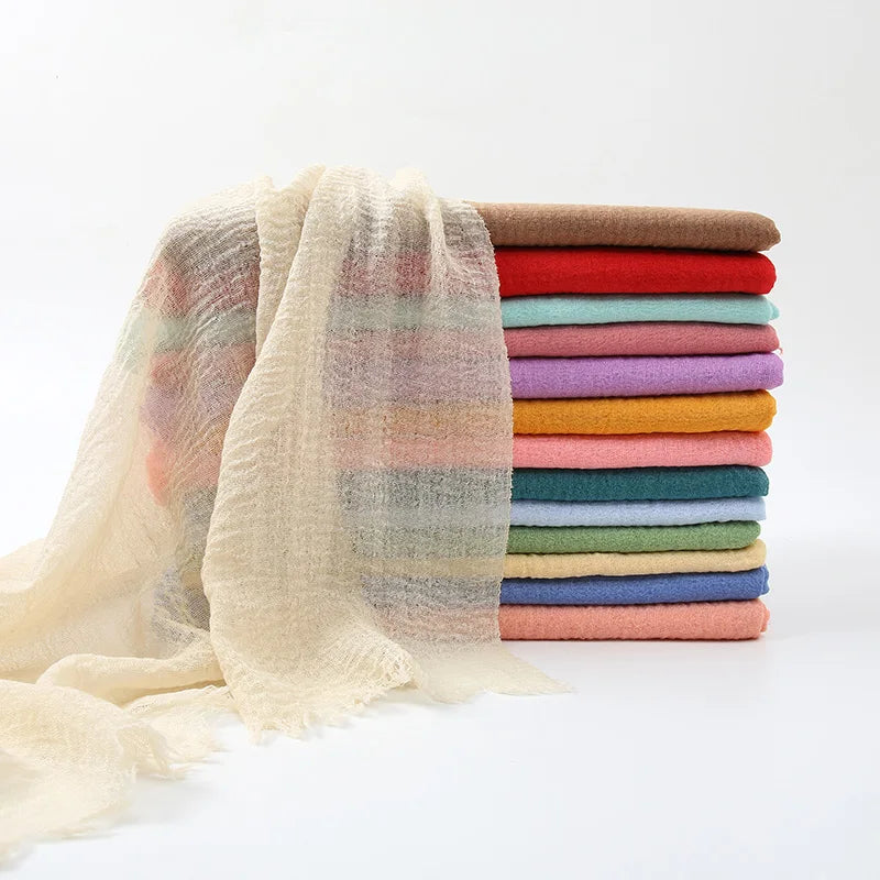 Crinkle Hijab Scarf Soft Solid Cotton Head Scarves