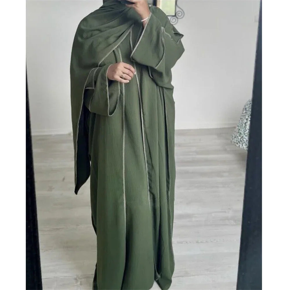 3 Piece Mathing Set Muslim Women Abaya Kimono Sleeveless Inner Dress Hijab Suit Turkey Kaftan Dubai Arabic Robes Ramadan Caftan