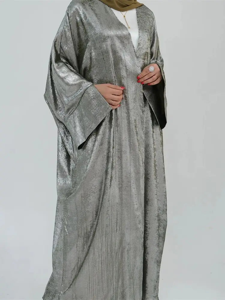 Dubai Luxury Shiny Batwing Satin Open Abaya
