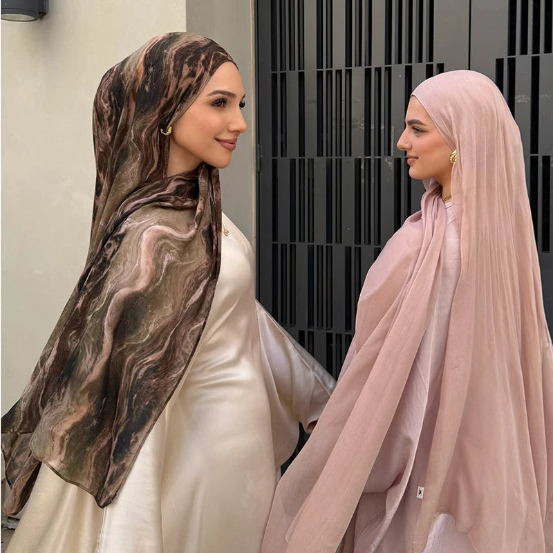 2025 New Watercolor Floral Satin Modal Hijab